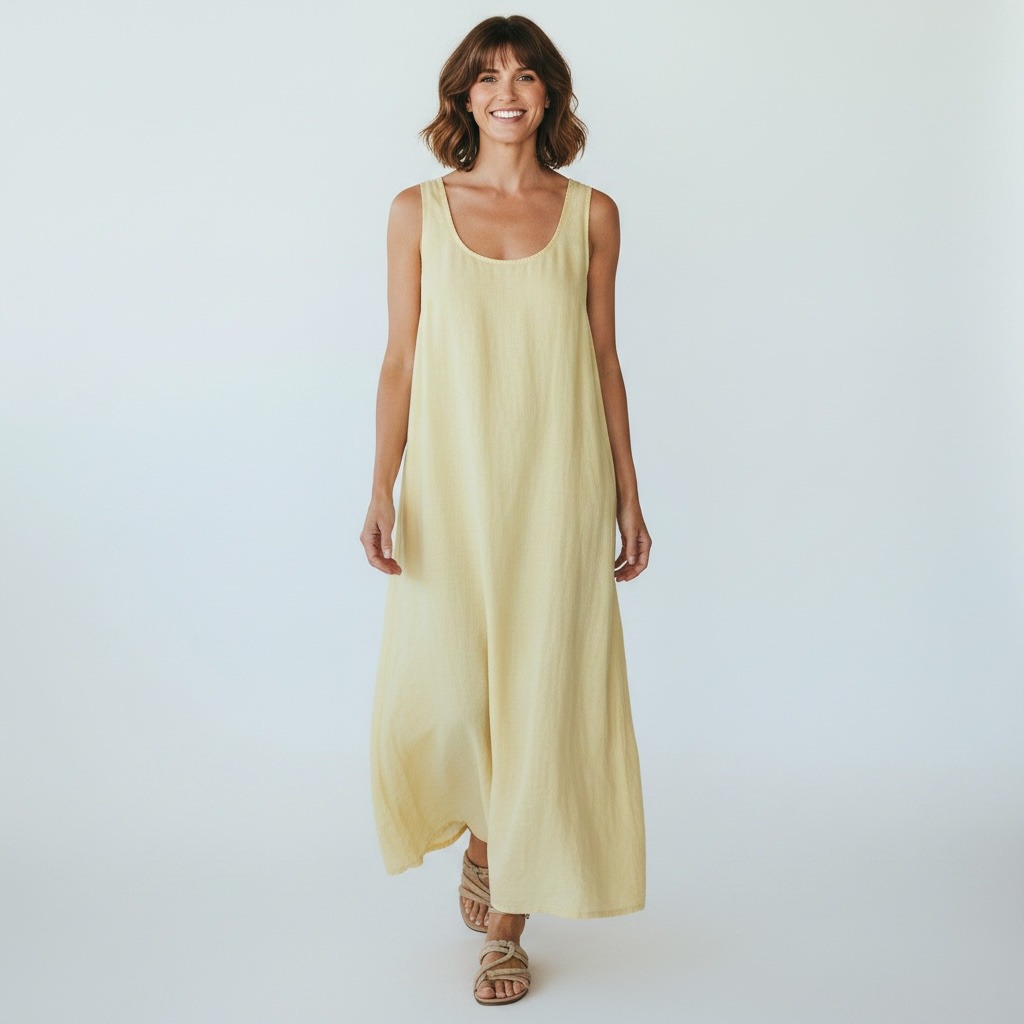 Vintage Paradox Linen Blend Made In Usa Butter Yellow Pockets Maxi Dress 16